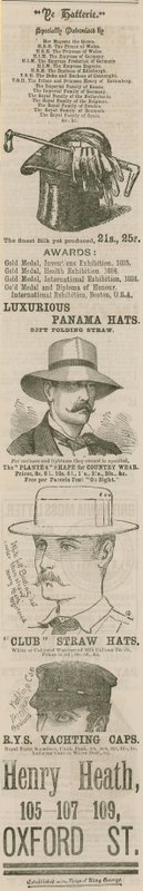 Advert for Henry Heath, 105-109 Oxford Street, London, The Hatterie by English School