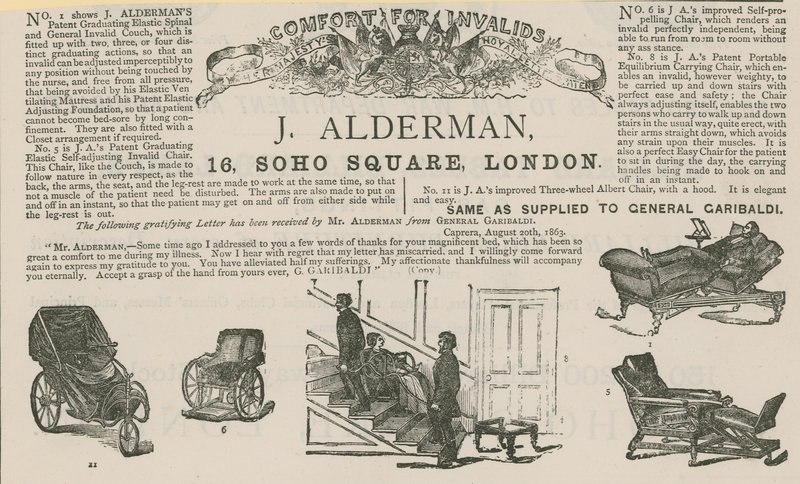 Advert for J Alderman, Manufacturer of Invalid Carriages by English School