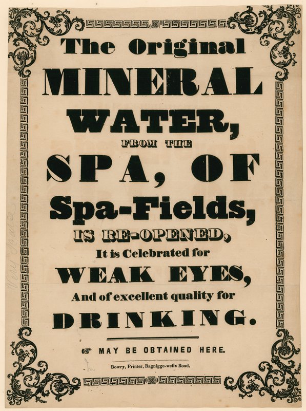 Advert for The Original Mineral Water from the Spa of Spa-Fields by English School