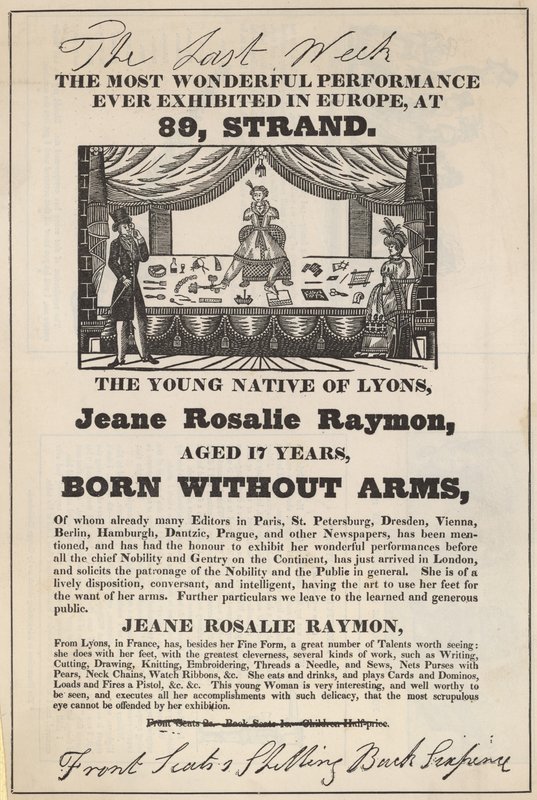 Advert for an appearance by Jeane Rosalie Raymon by English School
