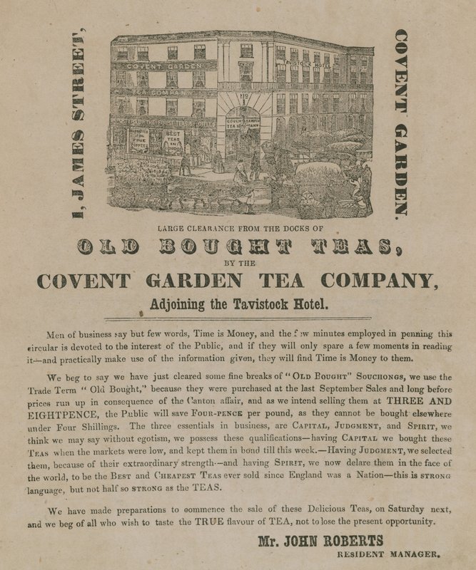Advert for old bought teas from the Covent Garden Tea Company by English School