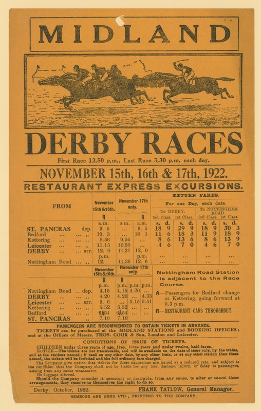 Advert for Railway Excursion to Midland Derby Races, 15-17 November 1922 by English School