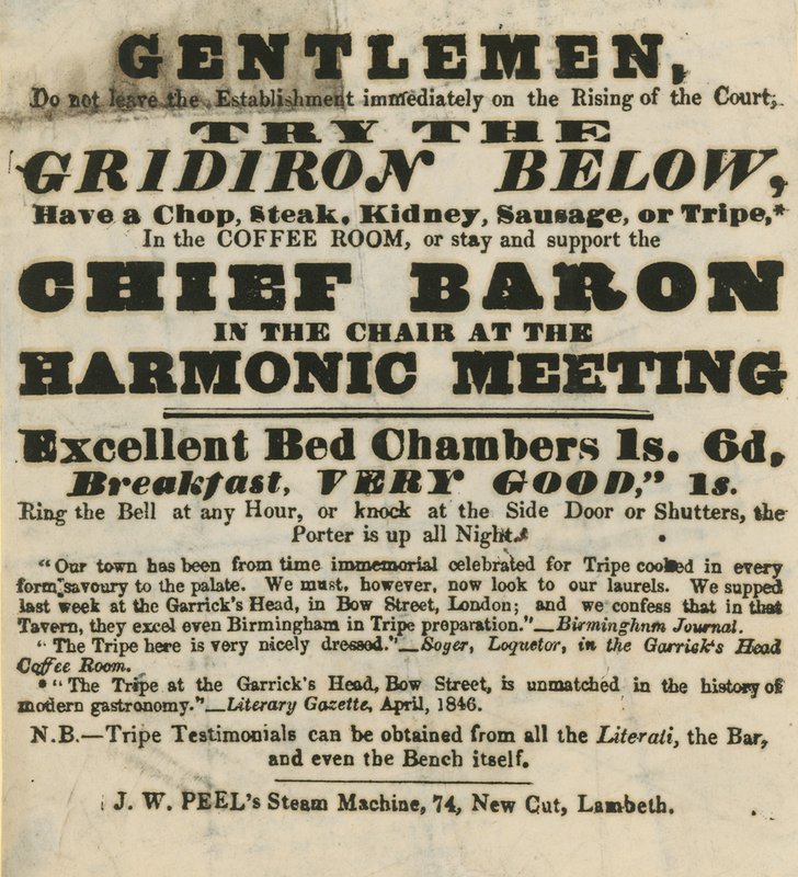 Advert for the Garricks Head, Bow Street by English School