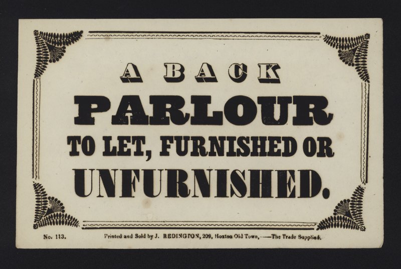 Advertisement: A back parlour to let, furnished or unfurnished by English School