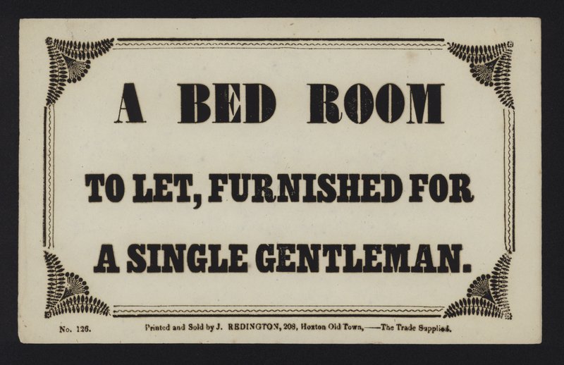 Advertisement: A Bedroom to Let, Furnished for a Single Gentleman by English School