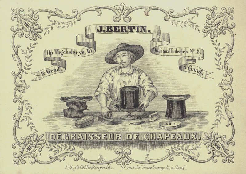 Advertisement for J Bertin, hat cleaner, Ghent, Belgium by English School