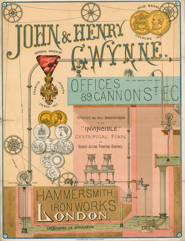 Advertisement for John and Henry Gwynne, 89 Cannon Street, London, Manufacturer of the Invincible Centrifugal Pump by English School