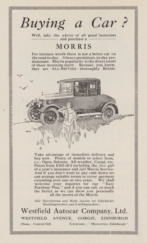 Advertisement for Morris Cars, 1926 by English School
