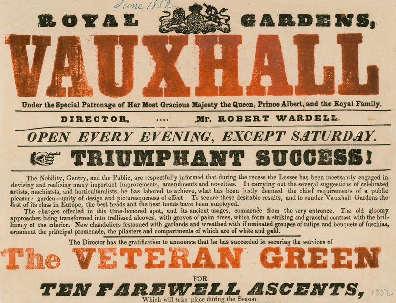Advertisement for Royal Garden, Vauxhall, Vauxhall Gardens, London by English School