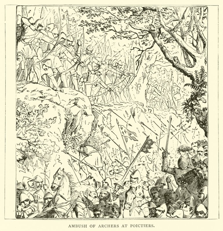 Ambush of archers at Poictiers by English School