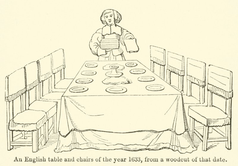 An English Table and Chairs of the Year 1633, from a Woodcut of that Date by English School