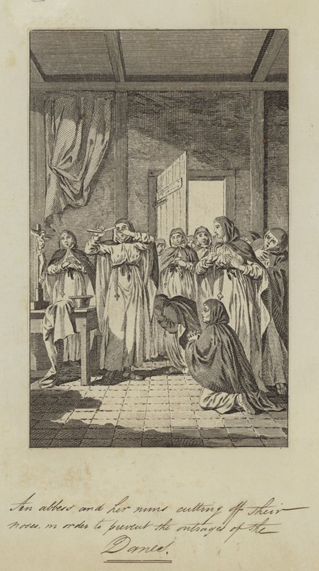 An abbess and her nuns cutting off their noses to prevent the outrages of the Danes by English School