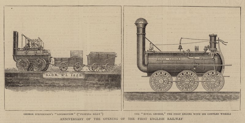Anniversary of the Opening of the First English Railway (engraving) by English School