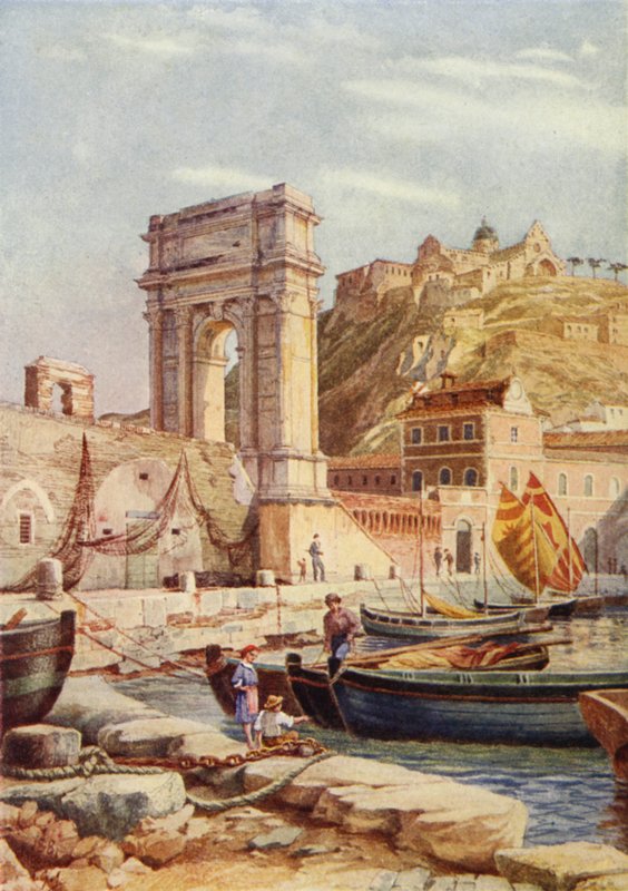 Arch of Trajan and Harbour of Ancona, Italy by English School
