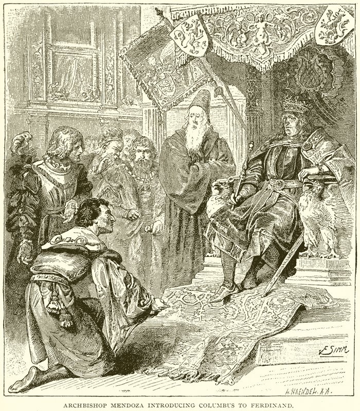 Archbishop Mendoza Introducing Columbus to Ferdinand by English School
