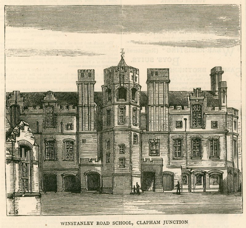 Architecture of the London School Board: Winstanley Road School, Clapham Junction, London by English School