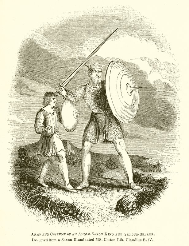 Arms and Costume of an Anglo-Saxon King and Armour-Bearer by English School