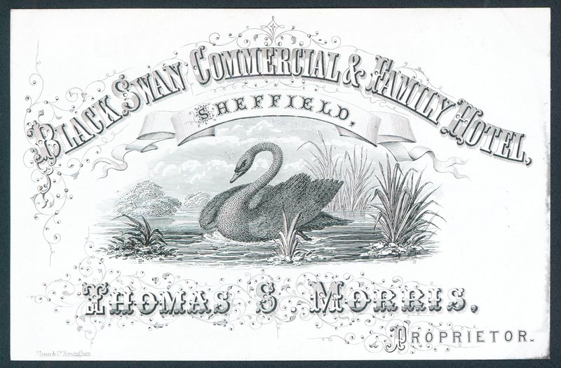 Black Swan Commercial & Family Hotel, Sheffield, Trade Card by English School