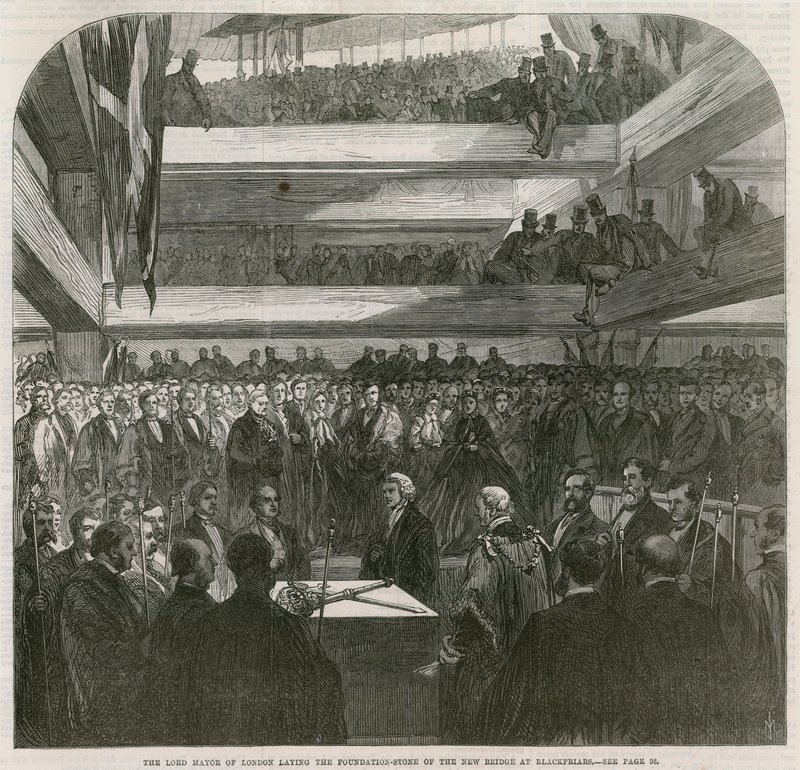 Blackfriars Bridge. Ceremony for Laying the Foundation Stone, 20 July 1865 by English School