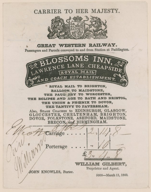Blossoms Inn, Lawrence Lane, Cheapside, Bill by English School
