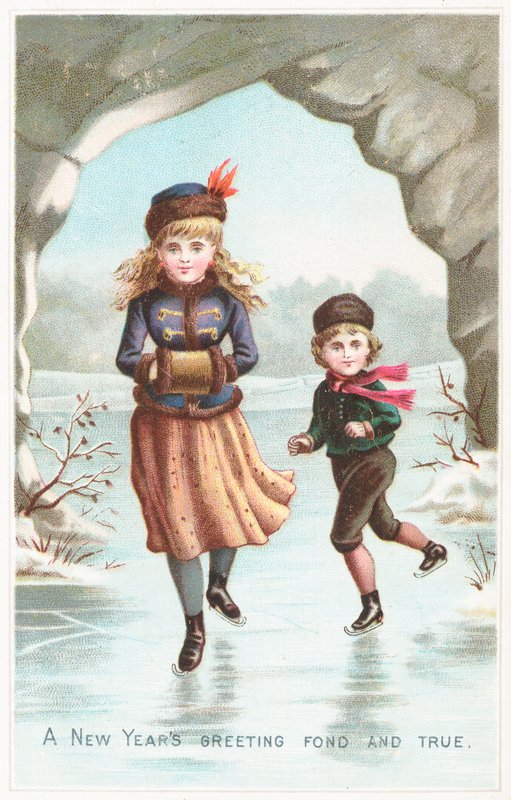 Boy and Girl ice-skating by English School