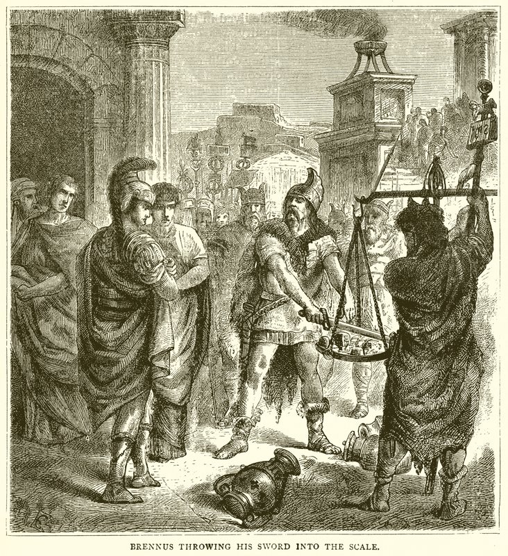Brennus Throwing his Sword into the Scale by English School