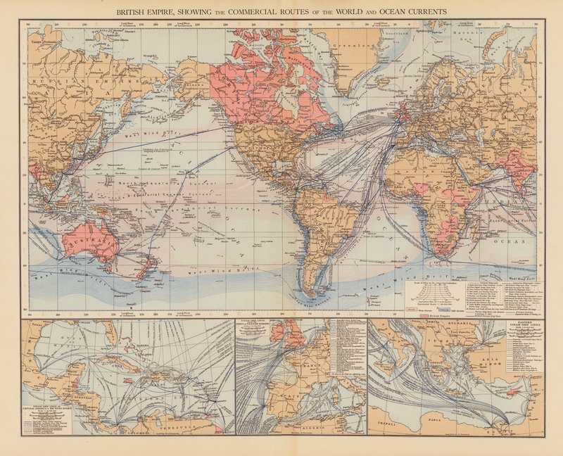 British Empire, Showing the Commercial Routes of the World and Ocean Currents by English School