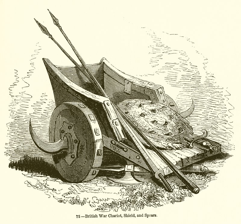 British War Chariot, Shield, and Spears by English School