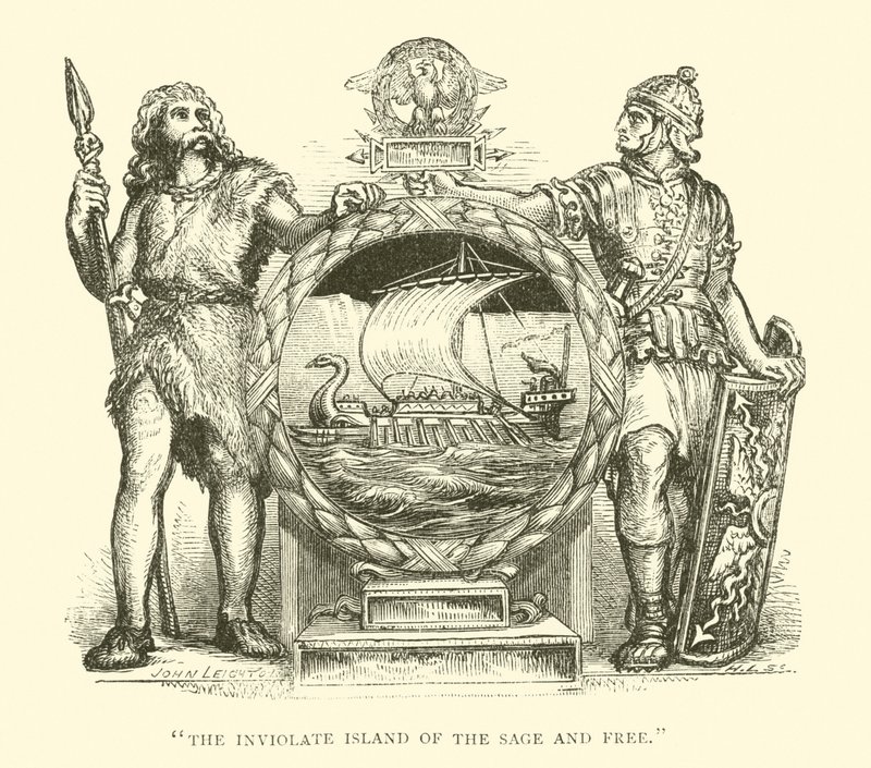 Briton and Roman, Britain, The Inviolate Island of the Sage and Free (engraving) by English School