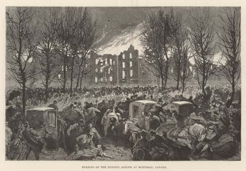 Burning of the Lunatic Asylum at Montreal, Canada by English School