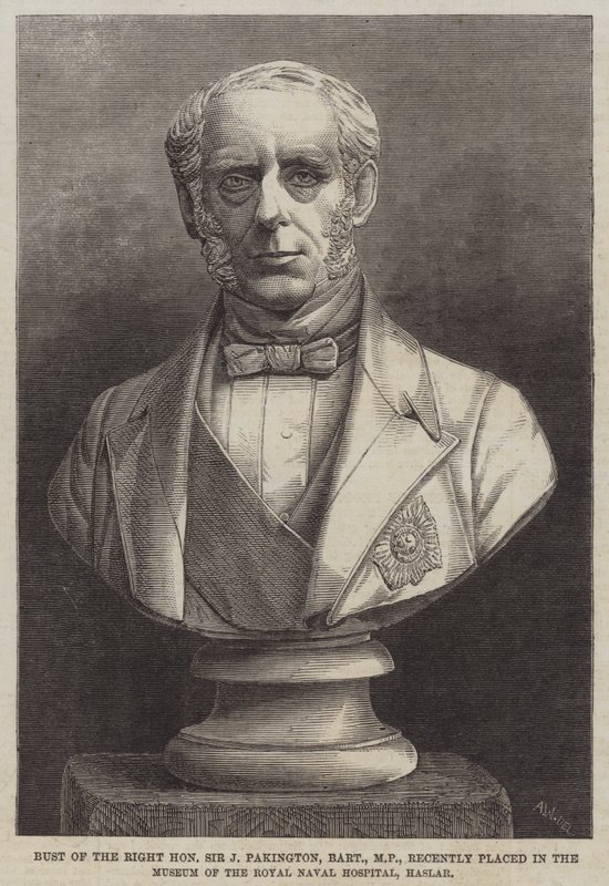 Bust of the Right Honourable Sir J Pakington, Baronet, MP, recently placed in the Museum of the Royal Naval Hospital, Haslar by English School