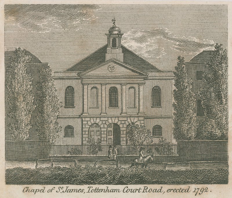 Chapel of St James, Tottenham Court Road, London, erected 1792 by English School