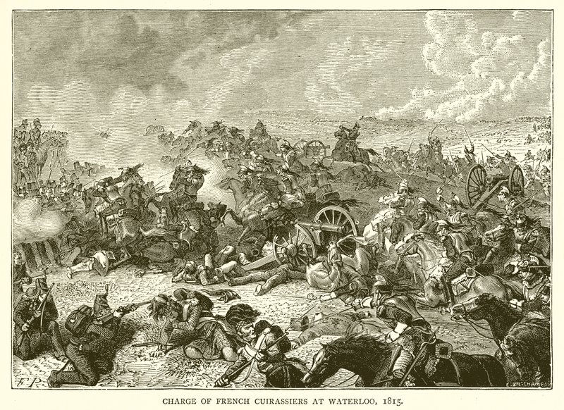 Charge of French Cuirassiers at Waterloo, 1815 by English School
