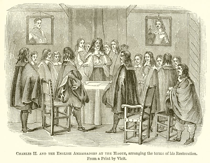 Charles II and the English Ambassadors at the Hague, Arranging the Terms of His Restoration by English School