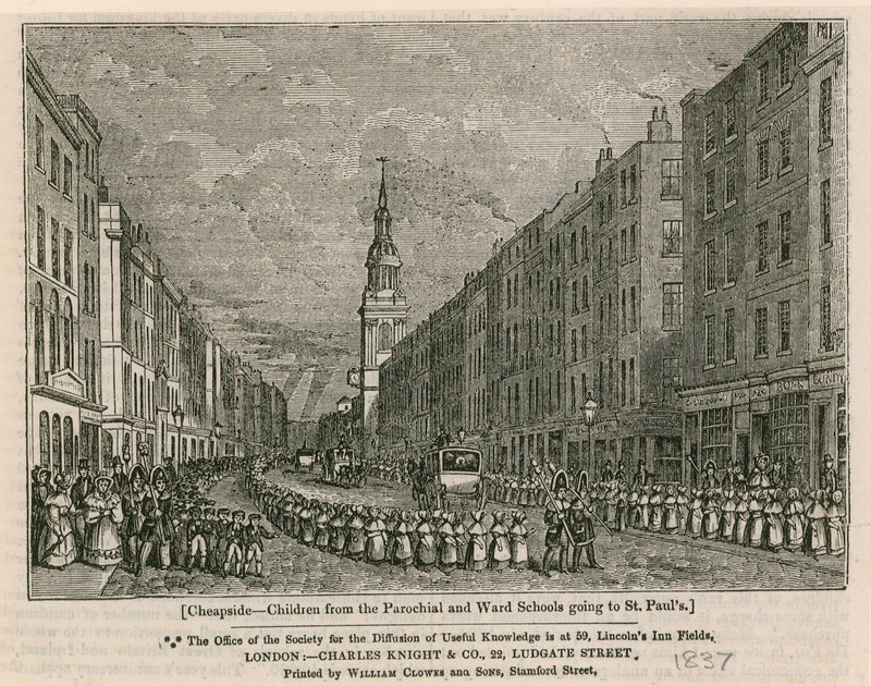 Cheapside - Children from the Parochial and Ward Schools going to St Pauls, 1837 by English School