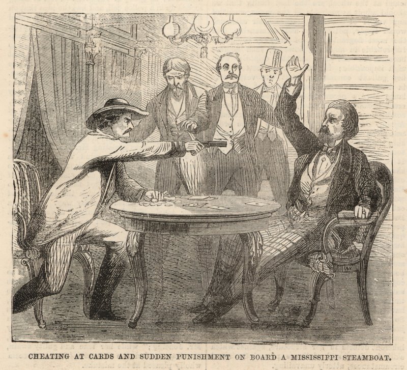 Cheating at cards and sudden punishment on board a Mississippi steamboat by English School