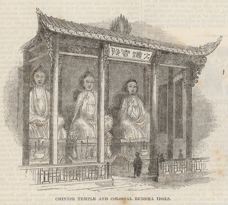 Chinese Temple and Colossal Buddha Idols by English School
