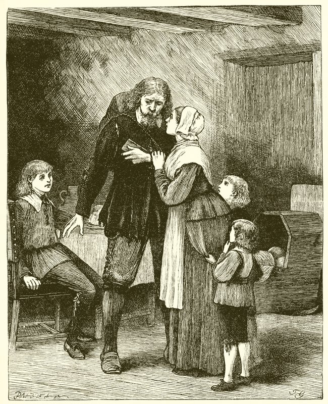 Christian Tells His Wife and Children of His Distress by English School