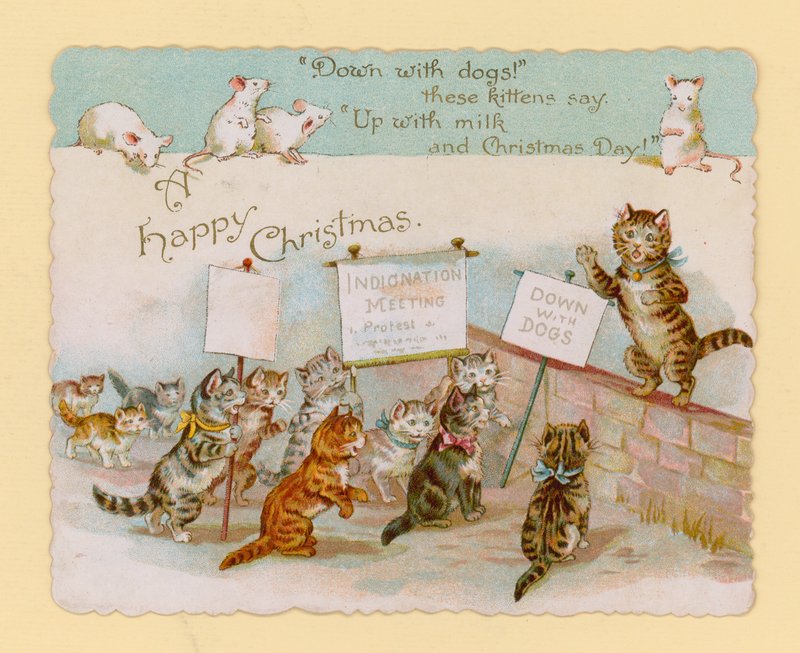 Christmas Card, with Cats and Mice by English School