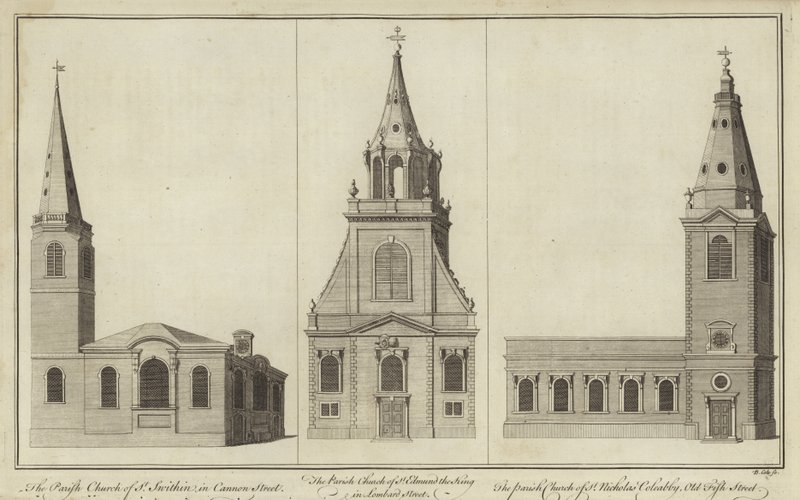 Churches of St Swithin, Cannon Street, St Edmund the King, Lombard Street and St Nicholas Cole Abbey, Old Fish Street by English School