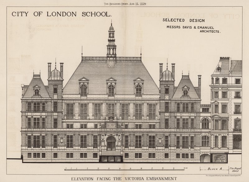 City of London School; Elevation Facing the Victoria Embankment by English School