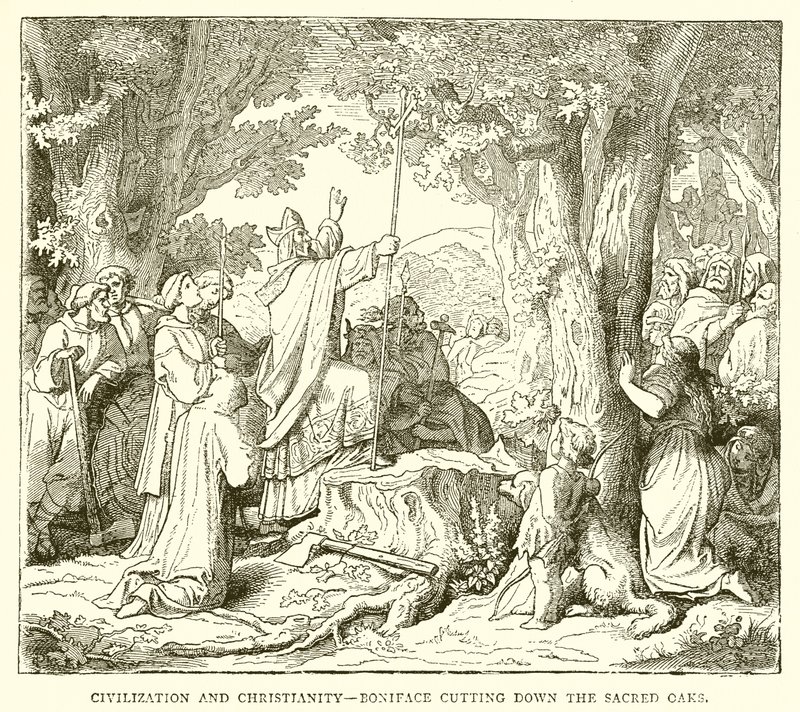 Civilization and Christianity: Boniface Cutting Down the Sacred Oaks by English School
