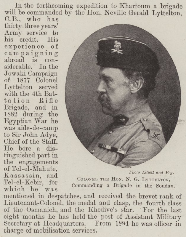 Colonel the Honourable N G Lyttelton, commanding a Brigade in the Soudan by English School