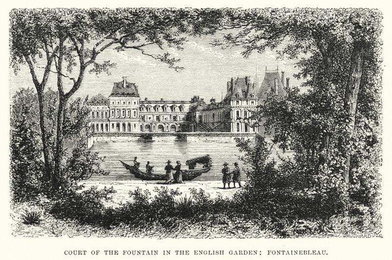Court of the Fountain in the English Garden, Fontainebleau by English School