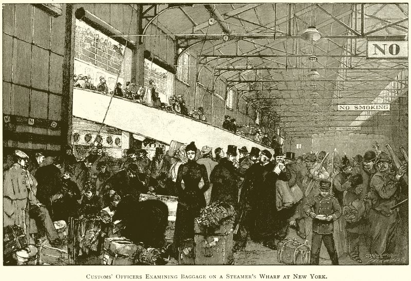 Customs Officers Examining Baggage on a Steamer