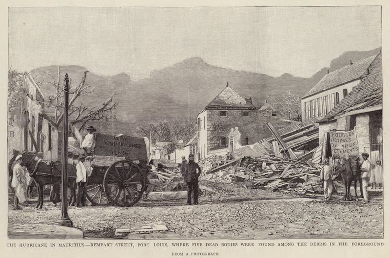 Damage on Rempart Street, Port Louis, caused by the 1892 Mauritius Cyclone by English School