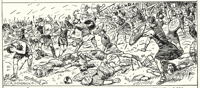 Defeat of the West Saxons at Mount Budon, Somerset, AD 500 by English School