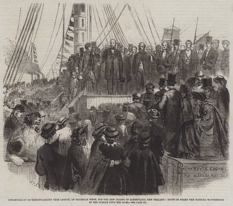 Departure of 800 Nonconformists from London, on Thursday Week, for the New Colony of Albertland, New Zealand, Scene on Board the Matilda Wattenbach on her Passage down the River by English School