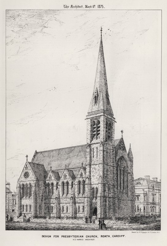 Design for Presbyterian Church, Roath, Cardiff (engraving) by English School