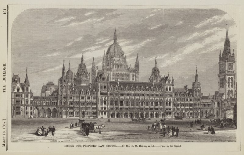 Design for Proposed Law Courts, View in the Strand (engraving) by English School
